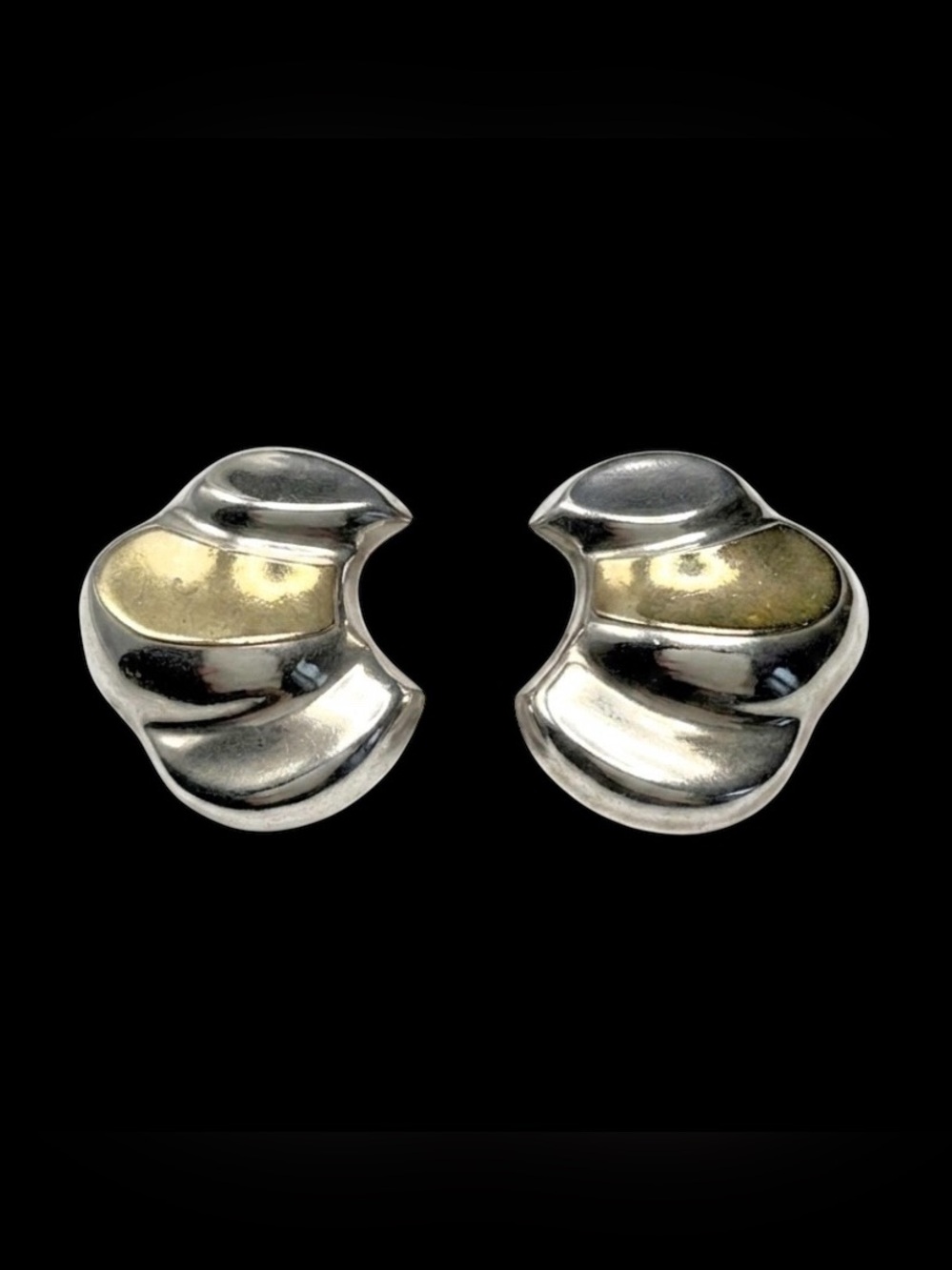 Laton Taxco 21g Sterling Silver Brass Clip Earrings Modernist 925 Signed